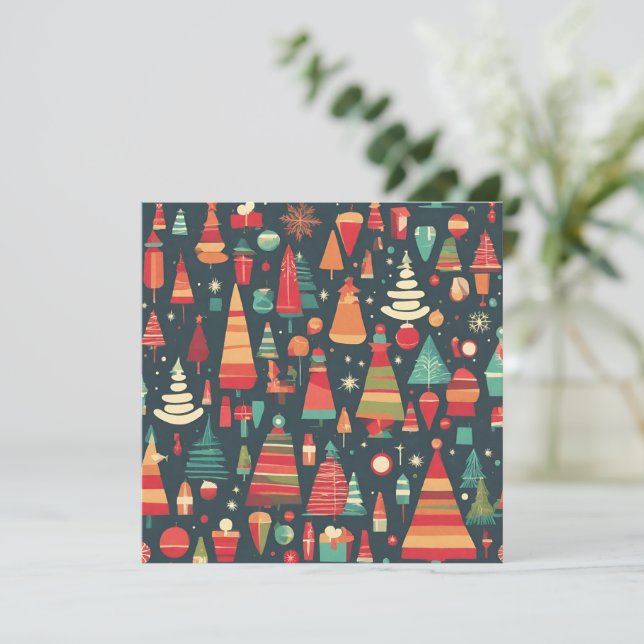 Carte Arbres et décorations de Noël de style rétro (Debout devant)