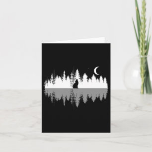 Carte Arbres Réflexion Wolf Howling À Pleine lune Forest