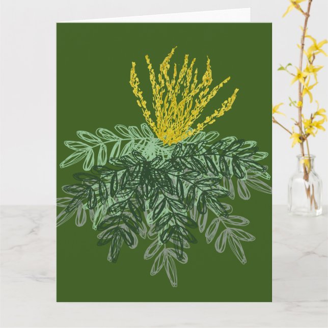 Carte Arbuste en mahonie botanique main dessinée vert (Fleur jaune)