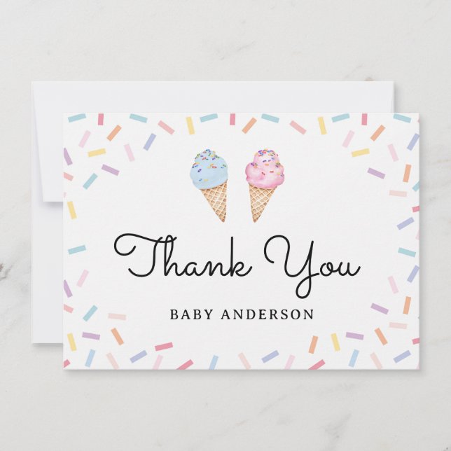 Carte Arc en ciel arrose la crème glacée Merci bébé (Devant)