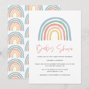 Carte Arc-en-ciel moderne aquarelle baby shower élégant