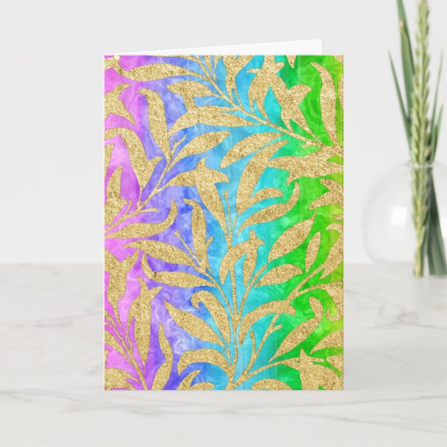 Carte Arc-en-ciel motif en feuille d'or étincelant (Devant)