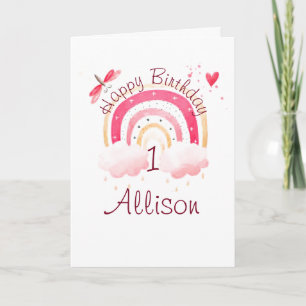 Carte Arc-en-ciel rose personnalisé année anniversaire p
