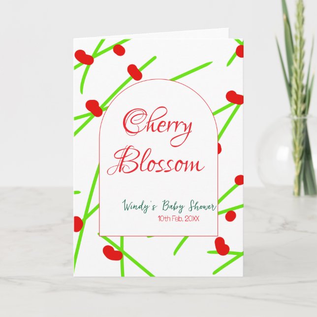 Carte Arch shape cherry blossom red green baby shower na (Devant)