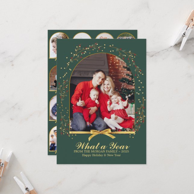 Carte Arch What Year Gold Bow Multi Photo Christmas (Devant/Arrière en situation)