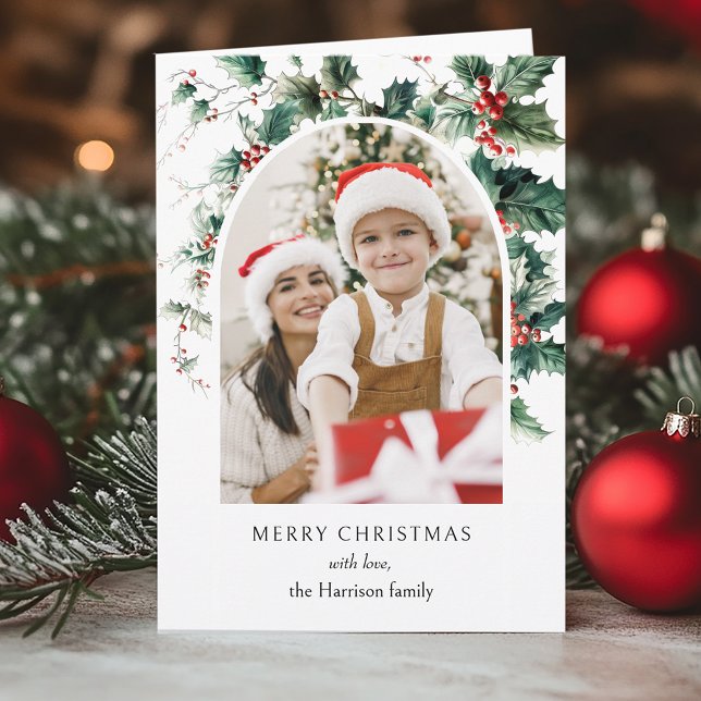 Carte Arche photo de Noël moderne avec Holly (Créateur téléchargé)