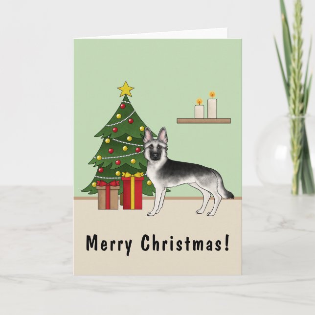 Carte Argent gris argenté allemand berger arbre de Noël  (Devant)