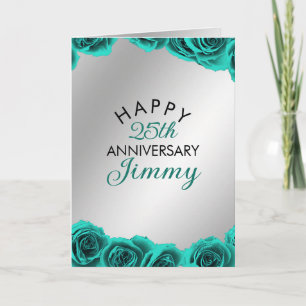 Carte Argent moderne Mari Rose Turquoise 25e anniversair