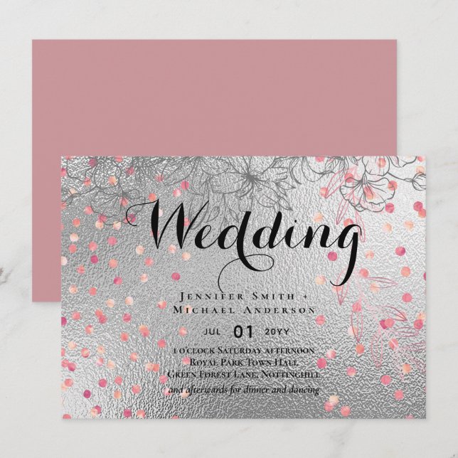 Carte Argent Rosegold MARIAGE Parties scintillant métall (Devant / Derrière)