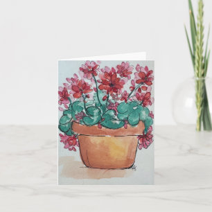Carte Argile aquarelle rouge géraniums pliés blanc