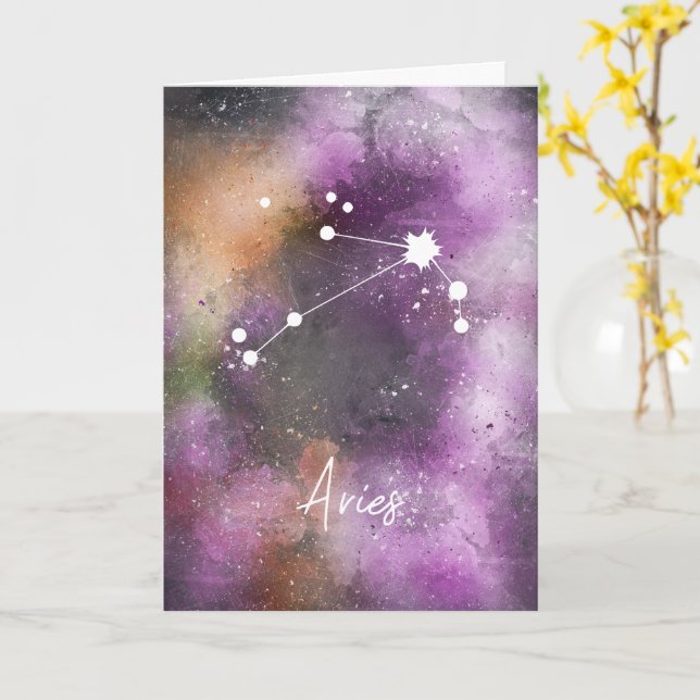Carte Aries Constellation Zodiac Purple Galaxie (Fleur jaune)