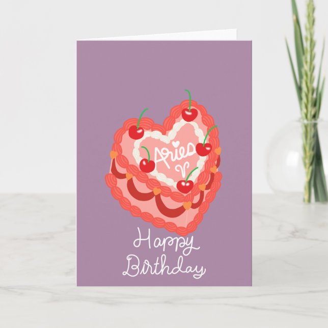 Carte Aries Heart Cake Joyeux anniversaire (Devant)
