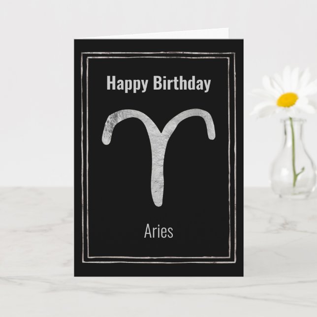 Carte Aries Ram Joyeux Anniversaire argent astrologie zo (Petite plante)