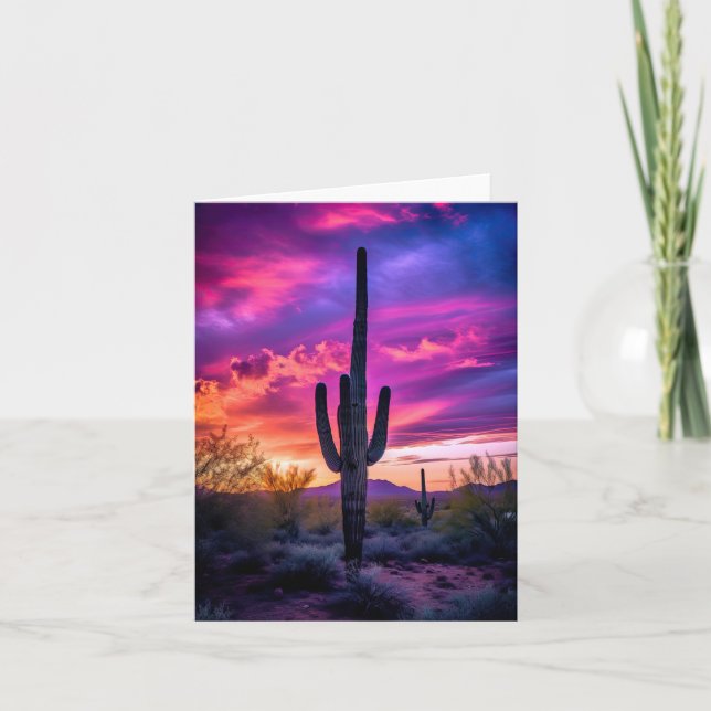 Carte Arizona Saguaro Cactus Sud-Ouest Désert Sunset (Devant)