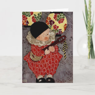Carte Arlequin enfant vintage, Musicien Jouant Banjo