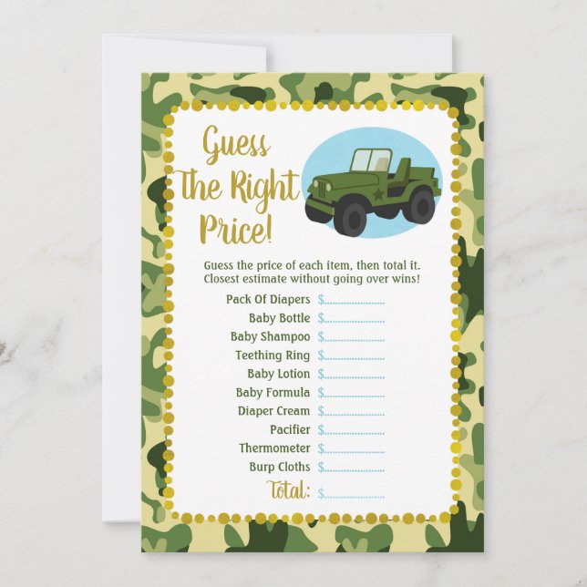 Carte Army Camo Baby Devinez Le Bon Jeu De Prix (Devant)