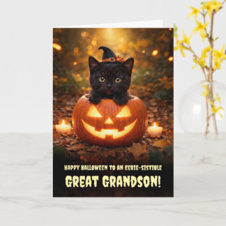 Carte Arrière-petit-fils Joyeux Halloween Mignon Chat No