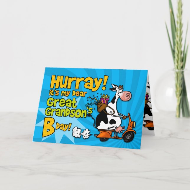 Carte arrière-petit-fils scooter vache (Devant)