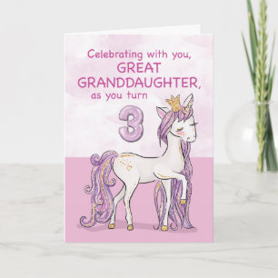 Carte Arrière-petite-fille 3e Anniversaire Cheval Rose