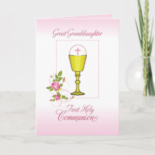 Carte Arrière-petite-fille Rose Première Communion