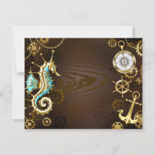 Carte Arrière - plan en bois avec cheval de mer mécaniqu