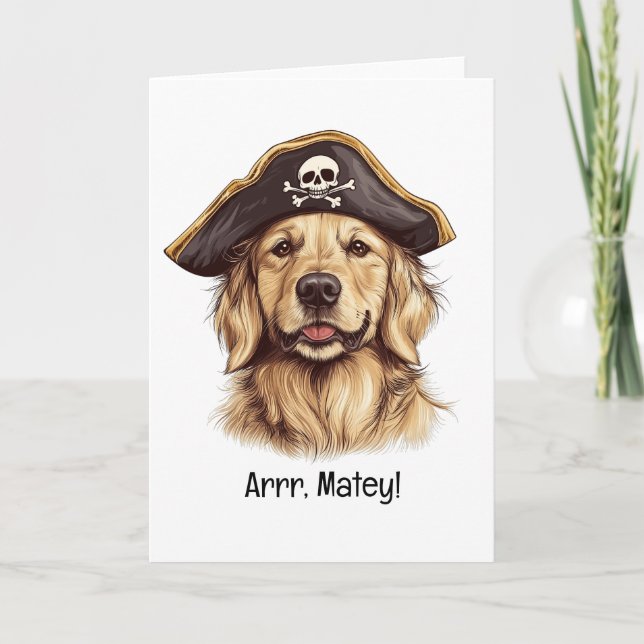 Carte Arrr Matelot Pirate Retriever Doré Crâne de Chien (Devant)