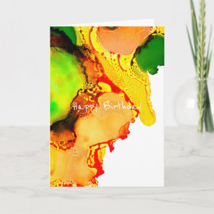 Carte art Abstrait alcool encre jaune vert