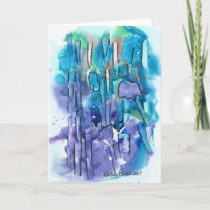 Carte Art Abstrait, violet, bleu, aquarelle