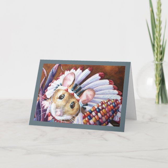 Carte Art aquarellé de souris amérindienne de Thanksgivi (Devant)