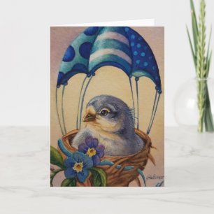 Carte Art aquarelle d'un bébé oiseau juvénile au parachu