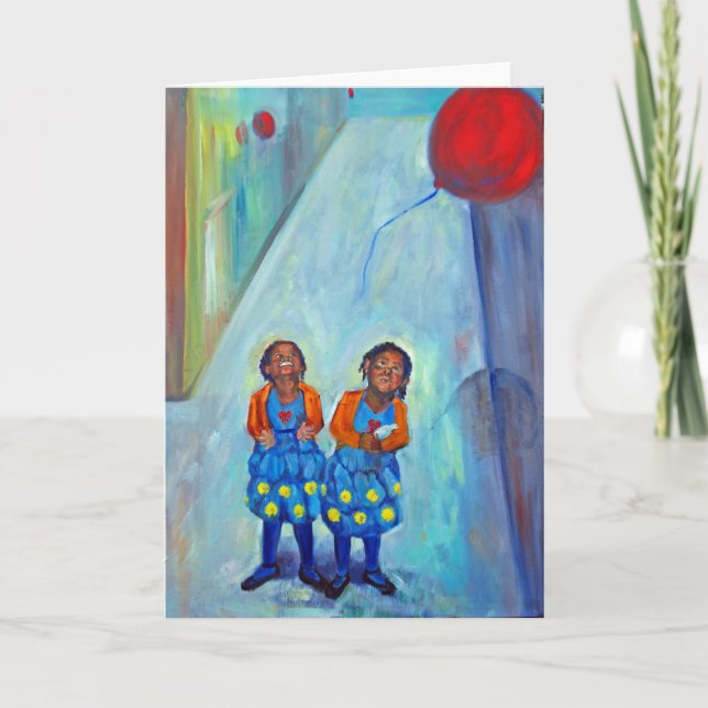 Carte art de ballons d'enfants de jumelles de filles (Devant)