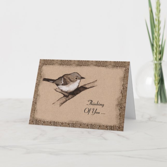 Carte Art de charbon de bois : Petit oiseau : Écorce : (Devant)