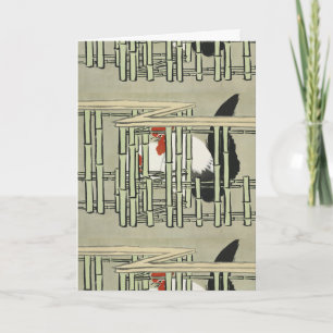 Carte Art de coq japonais vintage derrière une clôture e