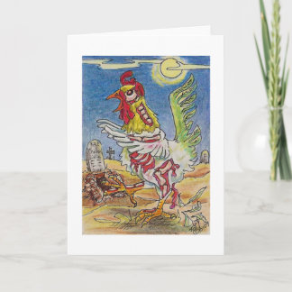 Carte Art de Halloween de poulet de coq de zombi