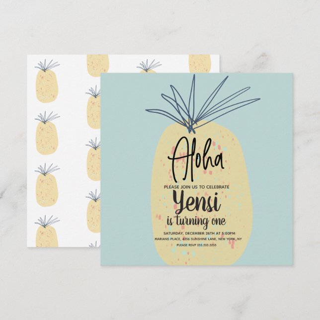 Carte Art de l'ananas Anniversaire Tropical Eté Aloha (Devant / Derrière)
