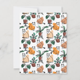 Carte Art de trait dessin chats et fleurs