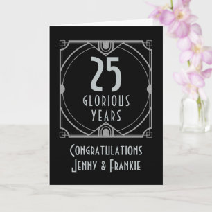 Carte Art Déco 25e anniversaire d'argent Noms noirs