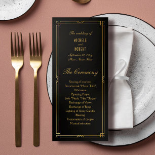 Carte Art Déco Classic Black Gold Frame Wedding Programm