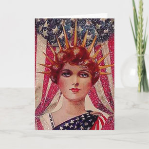Carte Art déco de poster vintage de Madame Liberty Flag