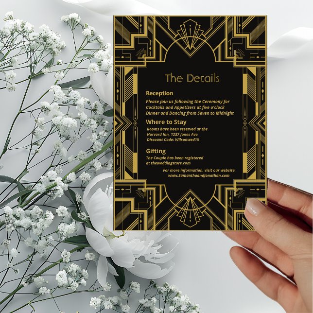 Carte Art déco Gold glamour sur noir Détails (Créateur téléchargé)