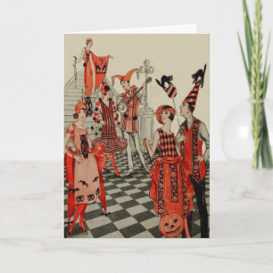 Carte Art Déco Halloween Party Chat Noir Chat Chou Chat 