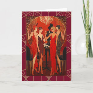 Carte Art Déco - Les dames en rouge