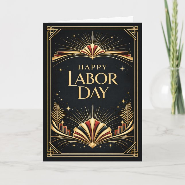 Carte Art Deco Patriotic Gold Tribute Happy Labor Day (Devant)