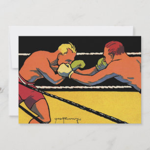 Carte Art Déco vintage de boxe sportive, Boxeurs se frap