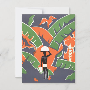 Carte Art déco vintage Voyage, Autochtone dans la jungle