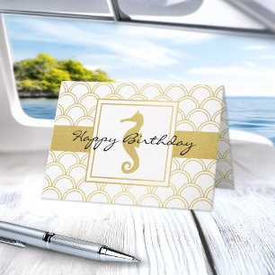 Carte Art Déco Wave Gold Parties scintillant Seahorse An