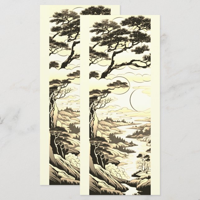 Carte Art d'encre de paysage japonais No2 (Devant / Derrière)