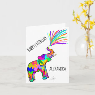 Carte Art Eléphant coloré Joyeux Anniversaire