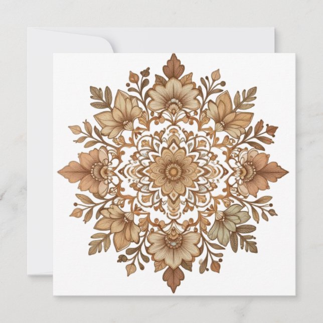 Carte Art floral mandala complexe tons bruns (Devant)