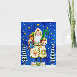 Carte ART FOLK BALTIMORE QUILT PÈRE NOËL Blanc
